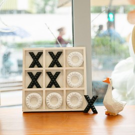 GENMOUS Wooden Tic Tac Toe Game Board for Seniors Family Indoor Game, 10.6 Inch White Rustic Giant Tic Tac Toe Coffee Table Decor, Tic Tac Toe Board Game Fun for Family Travel Outdoor Game Room Decor