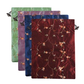 VIOCIWUO Embroidery Silk Flower Shoe Bag 4Pcs Drawstring Silk Jacquard Travel Bag Underwear Bags Washable Big Sachet Bag Storage Bags for Men Women