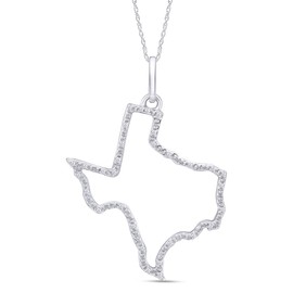 1/10 Cttw Natural Diamond Accent State of Texas Outline Pendant Necklace in 14K Gold Over Sterling Silver (0.10 Cttw)