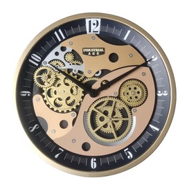 Hnycinj Industrial Wall Clock, Non-Ticking Vintage Moving Gear Battery Operated Original Antique Steampunk Decor Metal Clock for Living Room, Farmhouse, Home Kitchen (Black-CHM, 18 Inch)