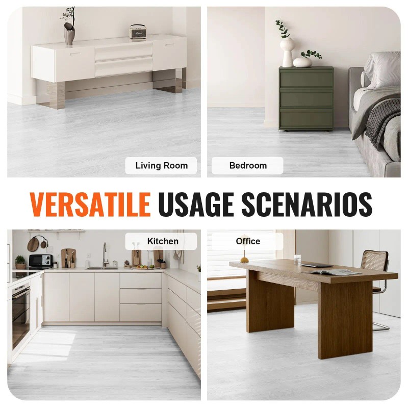 Self-Adhesive Light Gray Wood Grain Vinyl Floor Tiles 36 X