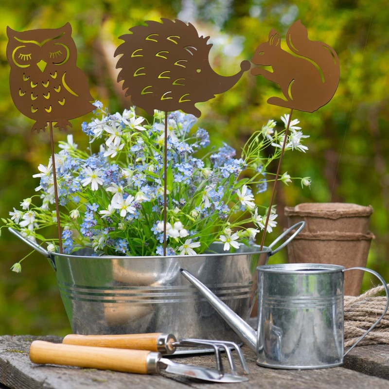 KRONLY Garden Stake Owl, Hedgehog, Squirrel (Pack of 3) /