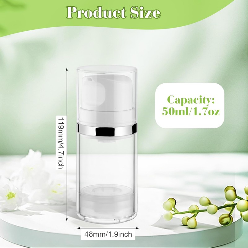 4 Pcs 50ml/1.7oz Airless Pump Jar Refillable Vacuum Pump Dispenser