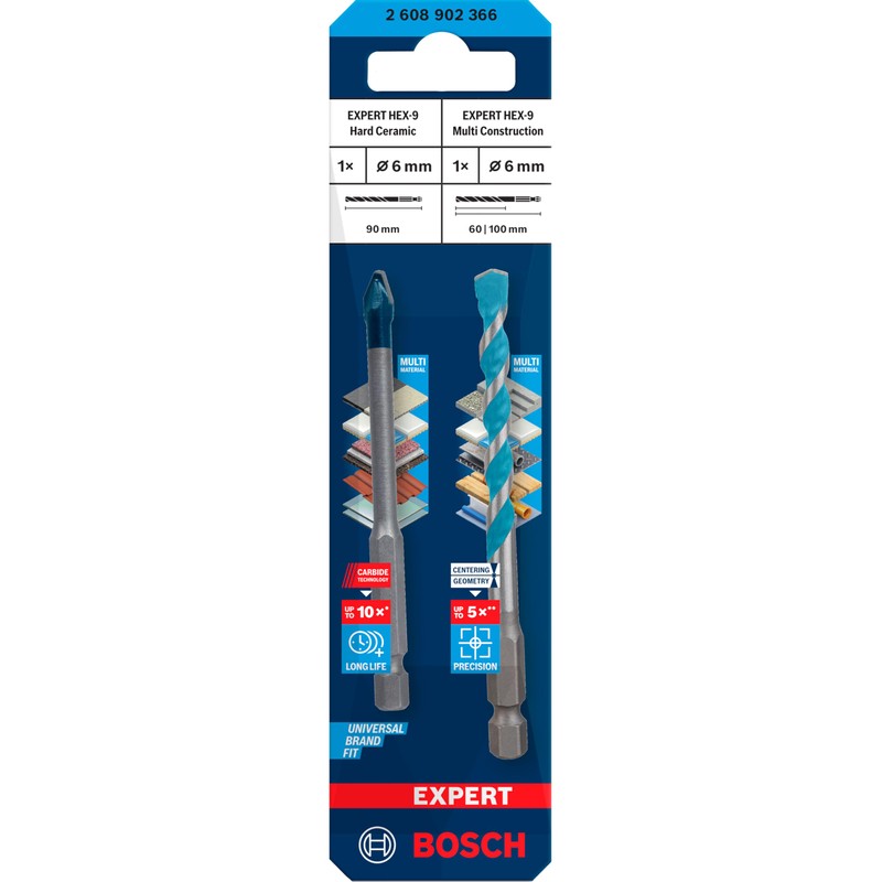 Bosch 2 x Expert HEX-9 Hard Ceramic and Multi Construction