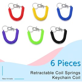 mciskin 6 Color Spiral Retractable Spring Coil Keychain Theftproof Anti-lost Stretch Cord Safety Key Ring with Metal Lobster Clasp for Keys Wallet Cellphone and Other Important Item