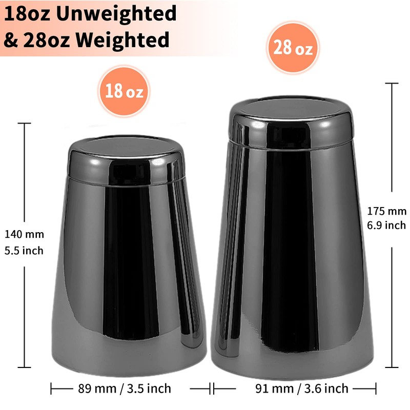 Stainless Steel Cocktail Shaker 2 Piece 18oz Unweighted & 28oz