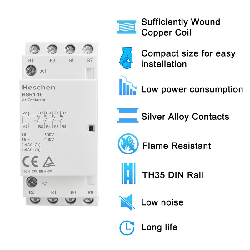 Heschen Household AC Contactor, HSR1-16, Ie 16A, 4 Pole, Four