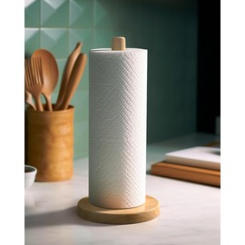 KitchLife Wooden Paper Towel Holder Countertop, Fits Jumbo Roll - Solid Beechwood Paper Towel Dispenser Stand with Wide Anti-Skid Base