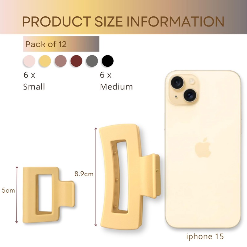 Parvaneh 12 Pack Square Hair Claw Clips 3.5-inch Medium &