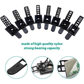 100PCS Adhesive Cable Ties Cable Clips, Self-adhesive Nylon Cable Straps, Adhesive Cable Management Clips for Wire Management (Black-Adhesive Cable Ties)