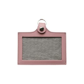 HERBE ID Case, Card Holder, Double-Sided, Pass Case, Employee ID Holder, Genuine Leather, Made in Japan, Pastel Pink