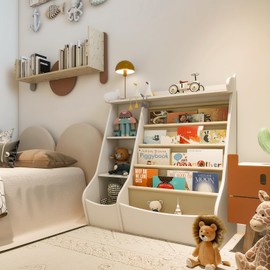 Kids Bookshelf for Nursery 4-Tier Book Shelf Kids Organizer for Living Rooms Large Capacity Nursery Book Shelves & Toy Storage White