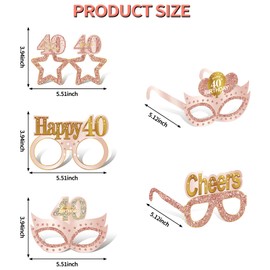 Guiruiy 24PCS 40th Birthday Eyeglasses Decorations for Women, Pink Rose Gold Happy 40th Birthday Paper Eyeglasses Party Supplies, Forty Year Old Bday Glasses Decor