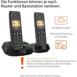 Gigaset Pure 120A Duo - 2 Cordless Telephones with Answering Machine - ECO DECT - Call Protection - Illuminated Display - Hearing Aid Compatible, Anthracite Black [Compatible in DE, IT, FR, NL, BE,