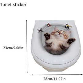 Mouthed Kitten 3D Sticker for Toilet,3D Bathroom Toilet Sticker,Animals 3D Wall Stickers,Stickers for Seat Cover,Cute Decal for,Waterproof Removable Lid Decal Bathroom Decor