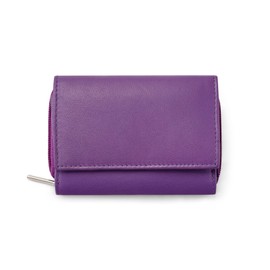 Woodland Leathers Small Ladies Purse, Genuine Leather RFID Protected Purses for Women, Card Wallet for Women with Coin Pocket and ID Window (Purple)