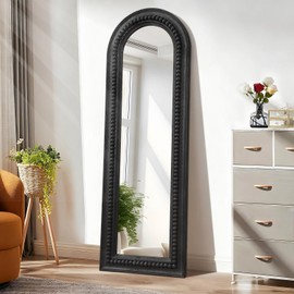 MWAZZLL Arch Full Length Mirror with Beaded Wood Framed Black Decorative Large Wall Mirrors 65"x22" for Bedroom Bathroom Living Room Entryway Home Hanging