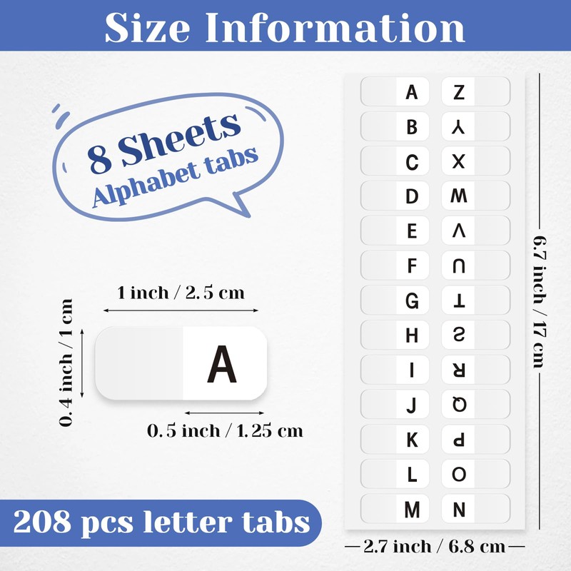 A-Z tabs Sticky Alphabet Tabs Self-Adhesive Letter Tabs Small Alphabetical