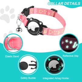 Ytanest Reflective Airtag Cat Collar, Breakaway Cat Collar with Air Tag Holder for Cats, Kittens, Pink, S(9-11 Inch)