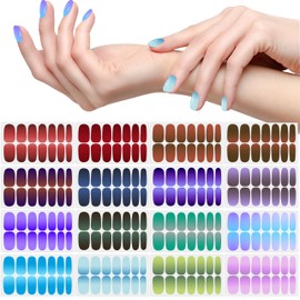 XEAOHESY 16 Sheets 224 Pieces Gradient Solid Color Nail Polish Strips, Self-Adhesive Cool Colors Nail Polish Stickers, Purple Blue Green Nail Wraps, Nail Art Accessories