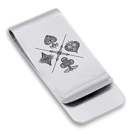 Comfort Zone Studios Stainless Steel Vintage Four Suits Classic Slim Money Clip Credit Card Holder, Silver