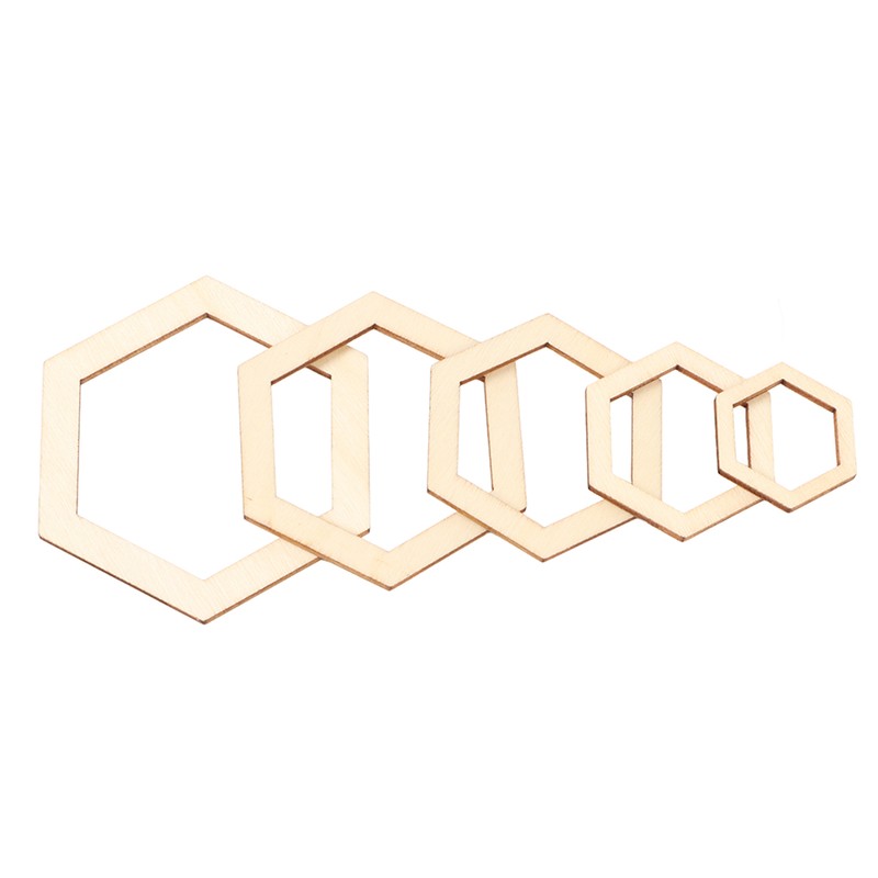 205Pcs Hexagonal Wooden Cutouts 5 Sizes Light Durable Odourless Blank