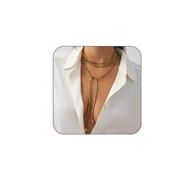 Kenjudess Lariat Gold Long Necklace Dainty Layered Pearl Disc Leaf Pendant Y-Shaped Beaded Chain Drop Necklace for Women Trendy Boho Fashion Costume Jewelry (Gold Y Layered Cube Beaded Necklace)