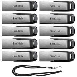 SanDisk 16GB Ultra Flair USB 3.0 Metallic Flash Drive SDCZ73-016G Bundle with (1) GoRAM Black Lanyard (16GB, 10 Pack)