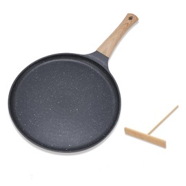 MEKOTRIN Crepe Pan 20 cm, Non-Stick Pan, Omlette Pancake Pan, Induction Pancake Pan, Compatible with All Hobs, Wooden Handle (Grey)