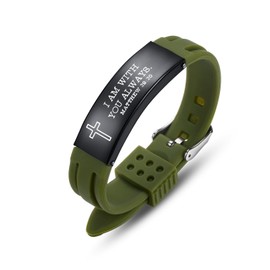 Stainless Steel Sport Bible Verse Bracelet, Silicone Mantra Quotes Christian Gifts – Christian Bracelet for Men and Women (Green,I Am With you always)