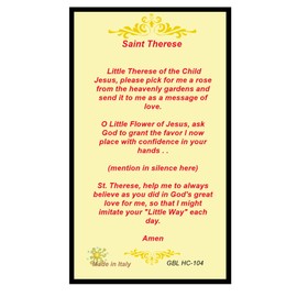 Blessed by His Holiness Pope Francis St Therese Teresa The Little Flower Laminated Holy Card