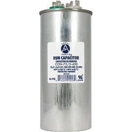 Appli Parts Dual Run Capacitor for ac 75+5 Mfd uF (microfarads) 370VAC or 450VAC CBB65 Round Universal fit for HVAC and Other Applications 5-5/8 in High 2-1/4 in Wide CON-75/5-450