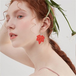 MALOYANVE Maple Earrings for Women Unique Acrylic Lightweight Autumn Red Fall Turkey Pumpkin Maple Leaf Dangle Earrings Maple Leaf Tassels Drop Earrings Thanksgiving Day Party Holiday Trendy Jewelry Gifts (Red Maple Earrings)