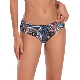 Ocean Blues Women's Paisley Floral Full Coverage Bathing Suit Strappy Bikini Bottom Size Large
