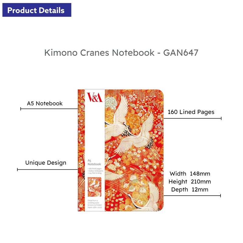 V&A Kimono Cranes A5 Notebook