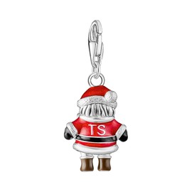 Thomas Sabo Women Silver Santa Claus Charm Pendant Recycled 925 Silver, Blackened, Cold Enamel 2196-691-7