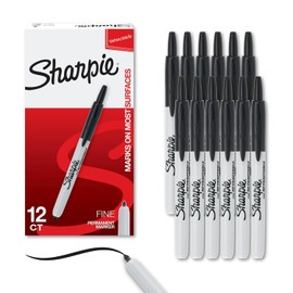 Sharpie 32707 Marcadores permanentes retráctiles, Fine Point, Negro, 12-Count