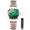 Tiong Fashion Pink Green Women's Round Steel Band Quartz Watch,