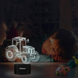 Kids Night Light, Tractor Gifts 3D Illusion Night Lamp, 16 Colors Change with Remote Control Christmas Birthday Gift, Tractor Desk Table Lamp for Children,Family, Friends and Lovers (Black Base)