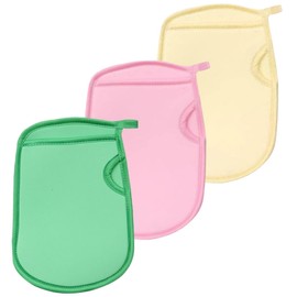 Healvian 3pcs Exfoliating Glove for Deep Scrubbing Care Gentle Bathing Accessory for Soft Skin for Home Travel Use Includes Pink Green Yellow