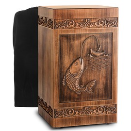 Wooden Urn for Ashes Adult Male Female, Cremation Urns for Human Ashes Adult Men Women, Decorative Burial Funeral Memorial Fishing Urns for Ashes, Urn Box Holds 250 Cubic Inches (Fishing)