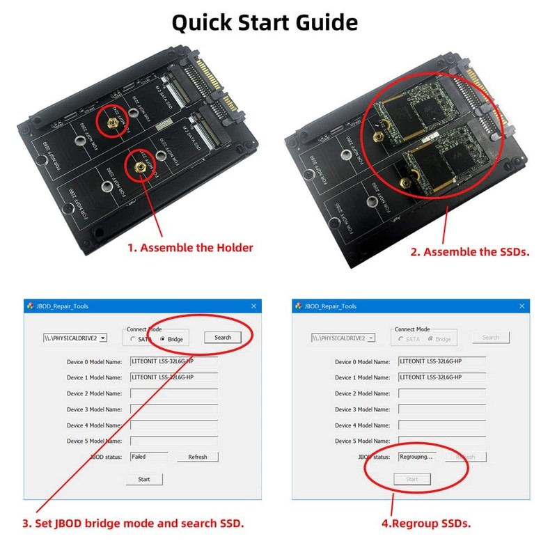 cablecc Dual NGFF B+M Key M.2 SSD Card JOBD Raid0
