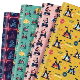 Spinning Wrapping Paper 12 Sheets Exercise Bike Cycling Themed Gift Wrap for Fitness Enthusiasts,Gym Lovers,Spin Class Fans,Gym Themed Wrapping Paper,20"×28"