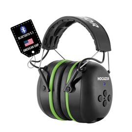 Hocazor HZ07 Upgrade Bluetooth 5.3 Hearing Protection Built-in 1500 mAh Rechargeable Battery 40 Hours+ Playing Time Noise Cancelling 25dB NRR Earmuffs NRR 25dB for Mowing Workshops, Green