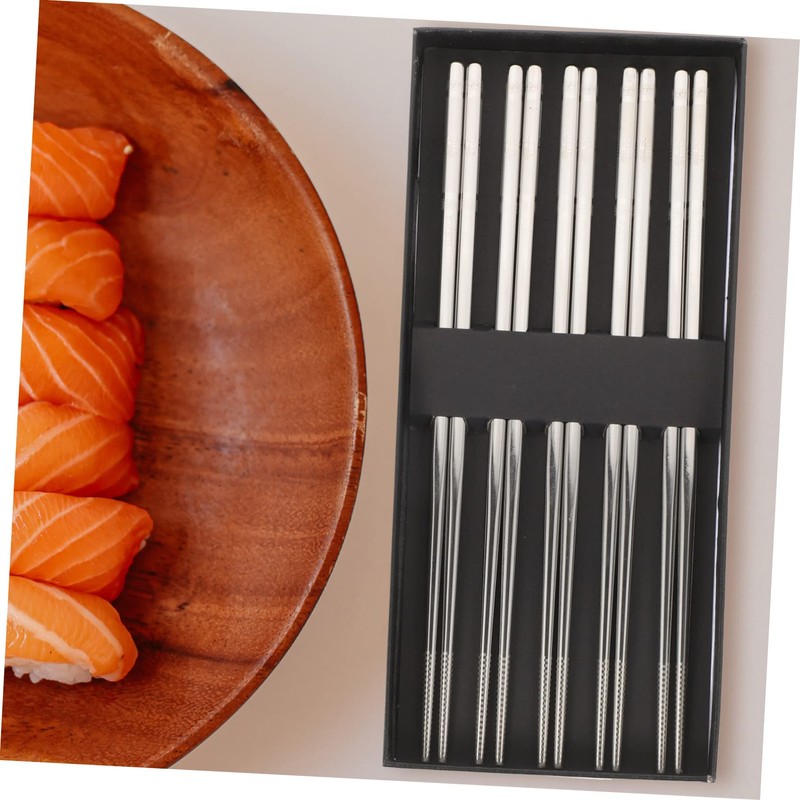 BIUDECO 5-Pair Non-Slip Chopsticks Set Stainless Steel Tableware for Home