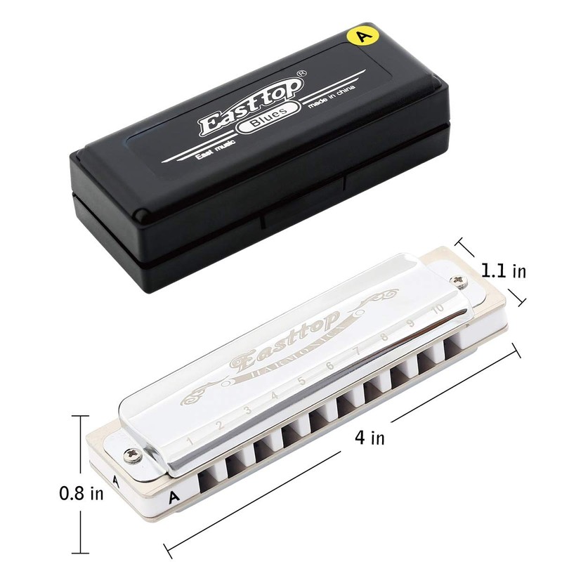 East top Blues Harmonica Key of A, 10 Holes Diatonic