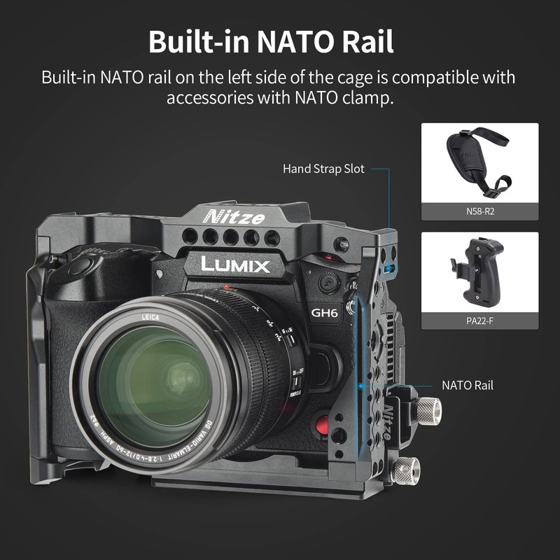 Nitze Camera Cage for Panasonic GH6 Camera with NATO Rail