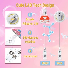 ANDGING Funny LAB Tech Badge Reel Holder Medical Nurse Nursing Badge Reels Retractable for Nurses Cute Acrylic RN CNA LPN LVN Badge Clip Glitter ID Card Tag Accessories Assistant Gifts DL893