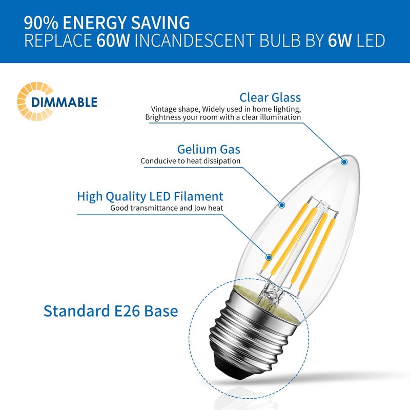 ANWIO Clear B11 Candle Light Bulb Indoor LED Filament Chandelier