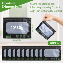 Pack of 10 30 g Reusable Storage Bags for Terploc Grove Bags, Airtight Storage Bags, Oxygen and Moisture Regulating with Integrated Moisture Control (58-62%)
